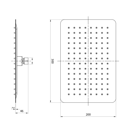 Лейка душевая верхняя, прямоугольная, 30х20см, нерж. сталь/чёрный