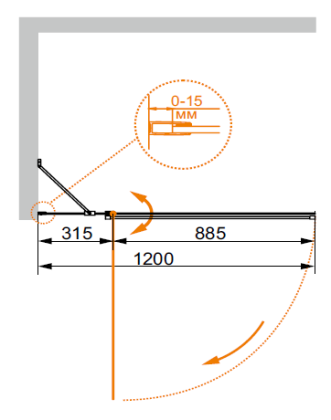 Душевая дверь ECO-O-V-11-120/140-P-Cr-L Условные размеры,мм:1200x1400  Душевая дверь ECO-O-V-11-120/140-P-Cr-L Условные размеры,мм:1200x1400