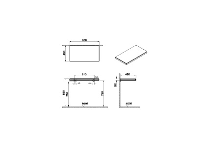 Столешница подвесная 90 см, светлый дуб