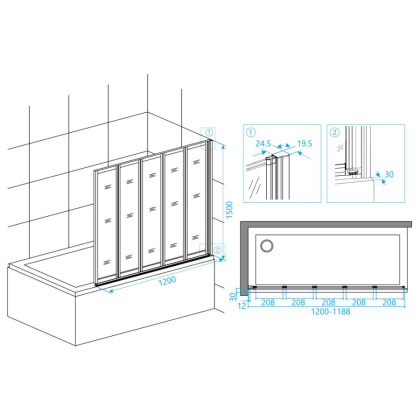 Шторка на ванну RGW Screens SC-22B 120x150 03112212-14 профиль Черный стекло прозрачное