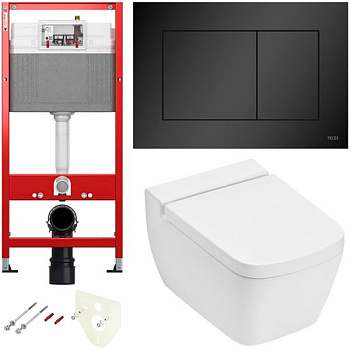 Комплект установки подвесного унитаза: модуль, панель TECEnow черная матовая, унитаз TECEone Комплект установки подвесного унитаза: модуль, панель TECEnow черная матовая, унитаз TECEone