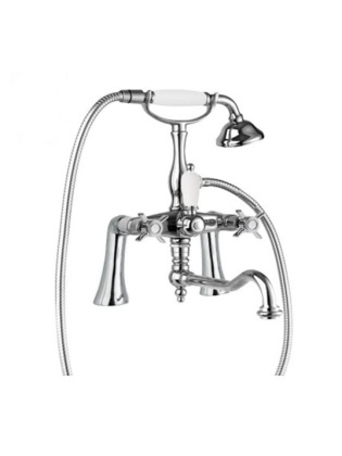LORD-PBV2-01-Bi Смеситель на борт ванны с поворотным изливом и ручным душем Исполнение: Хром, Ручки: Белый 