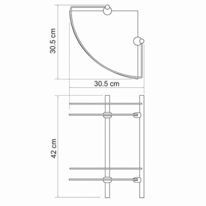 Полка стеклянная двойная, 30,5х42х30,5 см, хром, K-3122