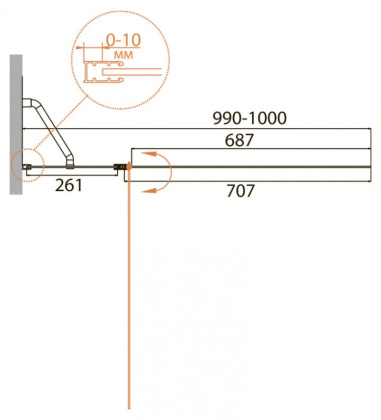 RELAX-V-11-100/140-C-Bi Шторка на ванну Условные размеры, мм:1000х1400 Габариты с диапазоном регулировок, мм:(990-1000)х1400 