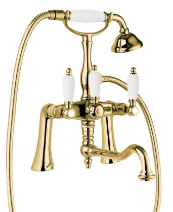 FIRST-PBV2-02-M Смеситель на борт ванны с повортным изливом и ручным душем Исполнение: Бронза, Ручки: Металл 