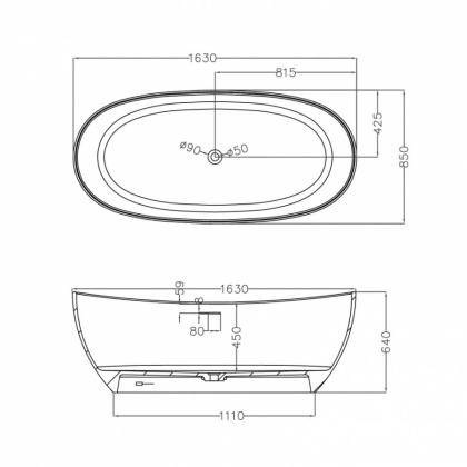 Ванна из литьевого мрамора Abber Stein 163х85 AS9615-1.6