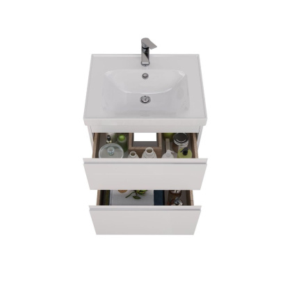 Тумба Lemark VEON 60см под 1 раковину, подвесная/напольная, 2 ящика, цвет корпуса, фасада: Белый глянец