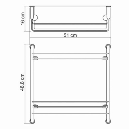 Полка стеклянная двойная, 51х48,8х16 см, хром, K-2022