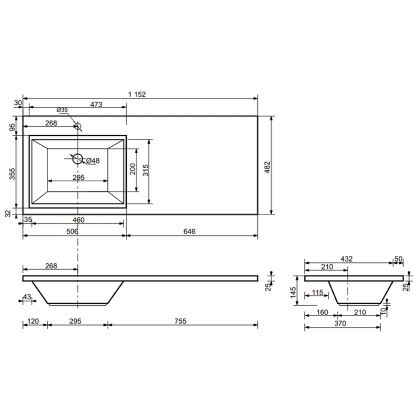 Комплект мебели Dallas Luxe 1150х482 левосторонний подвесной 2 ящика (ШхГхВ) 498х476х607