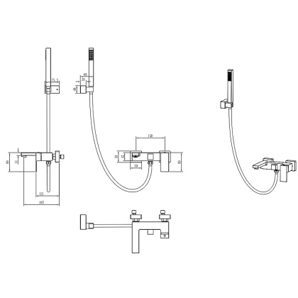 Смеситель для ванны с душем Qubic Shinny Gun Metal