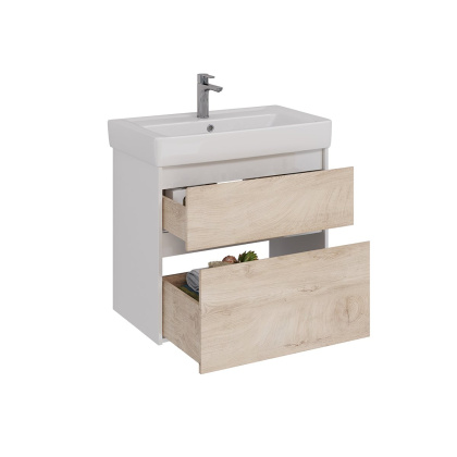 Тумба Lemark COMBI 80см под 1 раковину, подвесная/напольная, 2 ящика, цвет фасада: Дуб кантри, цвет корпуса: Белый глянец