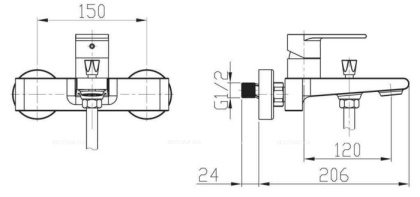 NOVA Смеситель для ванны и душа, нержавеющая сталь NOV-VASM-IN