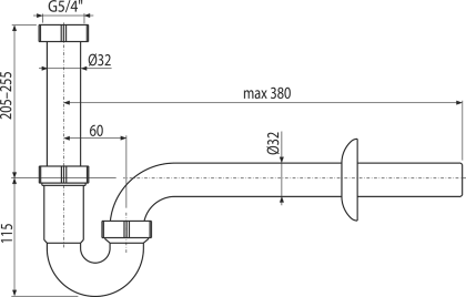 Сифон трубчатый с накидной гайкой 5/4"