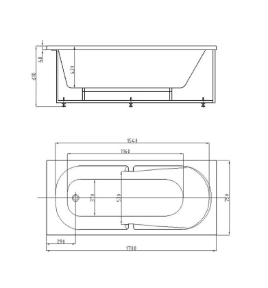 Ванна  Лея пустая с фр.экр. (слив слева, вклеенный каркас)