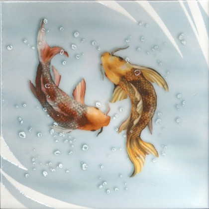 Декор VT\A471\5009 Чудо-озеро 4 белый, голубой (20см*20см*6,9мм) (10шт/0,4м2) Рыбы, шт