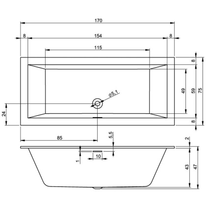 Акриловая ванна Riho Rething Cubic 170x75