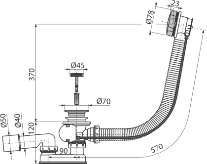 Сифон для ванны автомат комплект, металл, GOLD-мат