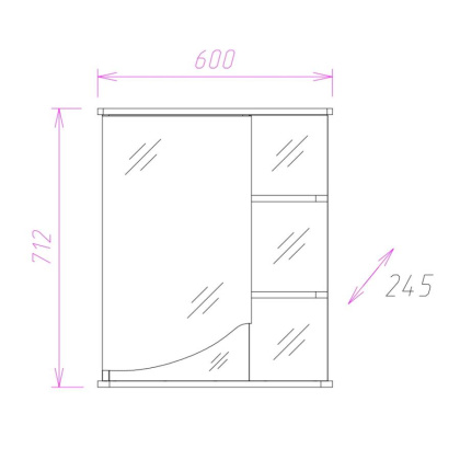 Шкаф-зеркало Onika Виола 60 белый, правый, с подсветкой