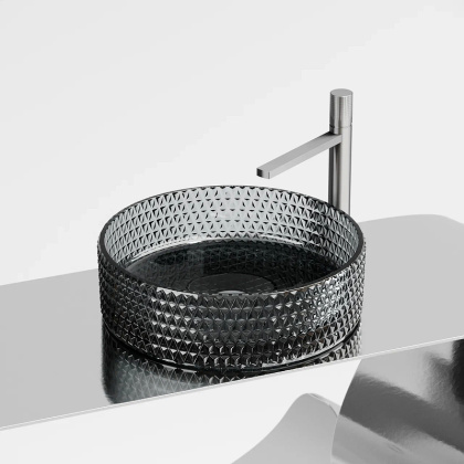 Умывальник чаша накладная круглая (цвет черный) Cristal 360*360*112мм