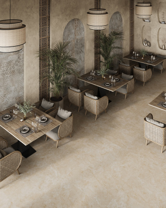 Ступень L из керамогранита MYSTICAL CHARM CREMA 32х120 MATT с подступенником