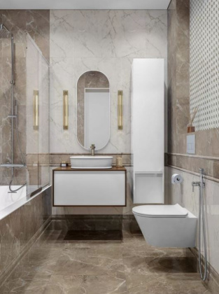 Плинтус Серенада бежевый тёмный глянцевый обрезной 30x15x1,7