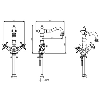 Смеситель для умывальника, высокий ROYAL CRYSTAL, бронза_Комплект