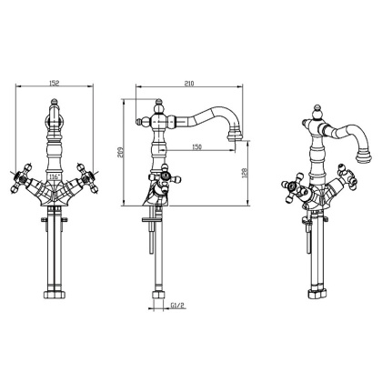 Смеситель для умывальника высокий, Camelia золото_Комплект