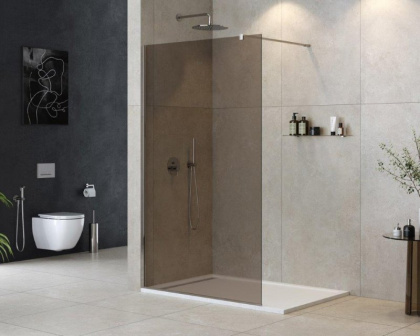 LIBERTA-L-1-85-120-C-NERO Душевая перегородка с односторонним входом, стекло прозрачное, профиль чёрный, 850x1200x1950 мм