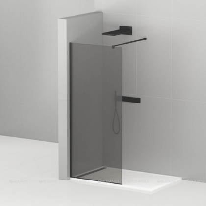 LIBERTA-L-1-80-GR-NERO Душевая перегородка с односторонним входом, стекло графит, профиль чёрный, 800x1950 мм LIBERTA-L-1-80-GR-NERO Душевая перегородка с односторонним входом, стекло графит, профиль чёрный, 800x1950 мм