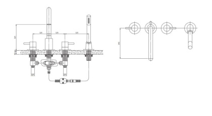 Смеситель для ванны на 4 отверстия OMNIRES Y Y1232BLGL (черный/золото)