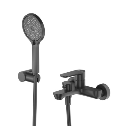 STYLUS-VD-NOP Смеситель для ванны и душа однорычажный в комплекте с ручным душем, шлангом и держателем, чёрный матовый STYLUS-VD-NOP Смеситель для ванны и душа однорычажный в комплекте с ручным душем, шлангом и держателем, чёрный матовый