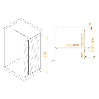 Душевая перегородка RGW WA-050Gb (WA-002Gb + Z-070Gb), 351005073-16