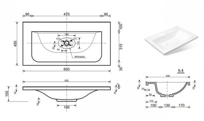 Раковина "Бали 65" 650х450