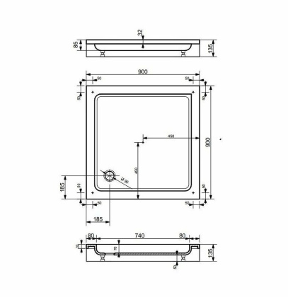 Экран для душевого поддона Гамма - М 90*90, шт