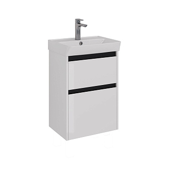 Тумба Lemark COMBI 50см под 1 раковину, подвесная/напольная, 2 ящика, цвет планки: Чёрный, цвет корпуса, фасада: Белый глянец