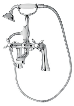 NOSTALGIA-PBV-01-Bi Смеситель на борт ванны с ручным душем Исполнение: Хром Ручка ручного душа:Белая 