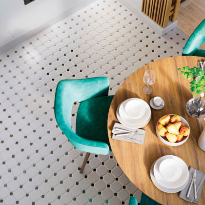 Керамическая мозаика Octagon big White/Black Matt, Geometry
