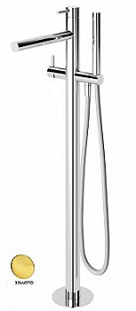 LEAF-VDP-L-PO Напольный смеситель для ванны и душа однорычажный в комплекте с ручным душем и шлангом, исполнение Gold PVD