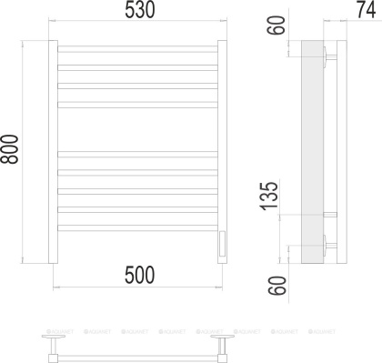 Полотенцесушитель Terminus Сицилия П8 500х800 электро КС 9003 матовый 