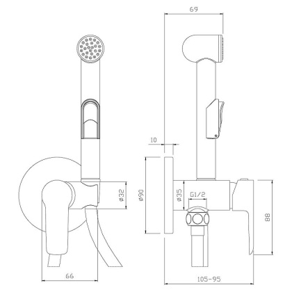 Смеситель Rossinka W25-51 с гигиеническим душем встраиваемый Смеситель Rossinka W25-51 с гигиеническим душем встраиваемый