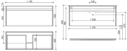 Тумба подвесная SANCOS Smart 1190х450х500, c двумя ящиками оснащенными доводчиками, белый глянец , арт. SM120-1W