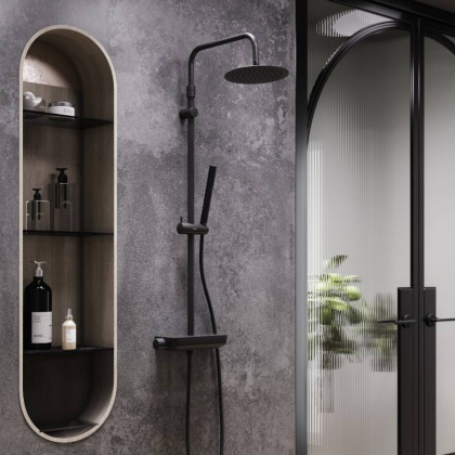 936750300 Scandinavian Pure душевая система с душевым ТМС смесителем полкой, чёрный