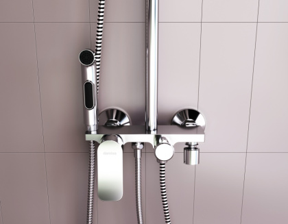 DX220910000 Apollo, душевая система со смесителем-полкой: верхний душ 230мм, ручной душ 120мм,