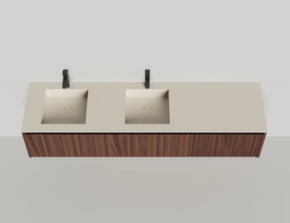 Подвесная тумба Domino 2000, шпон, для двух встраиваемых раковин, с фрезеровкой Подвесная тумба Domino 2000, шпон, для двух встраиваемых раковин, с фрезеровкой