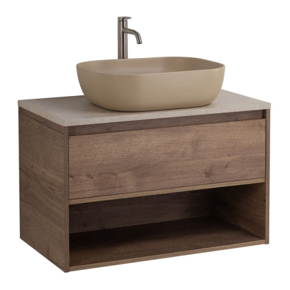 Раковина накладная керамическая, прямоугольная, серая матовая, BB1302-H311, 500x400x140