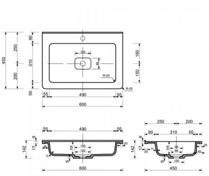 Раковина "Каре Люкс" 600х450 Раковина "Каре Люкс" 600х450