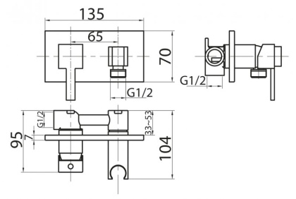 CZR-DA6-01Смеситель для душа и гигиенического душа со штуцером-держателелем, хром