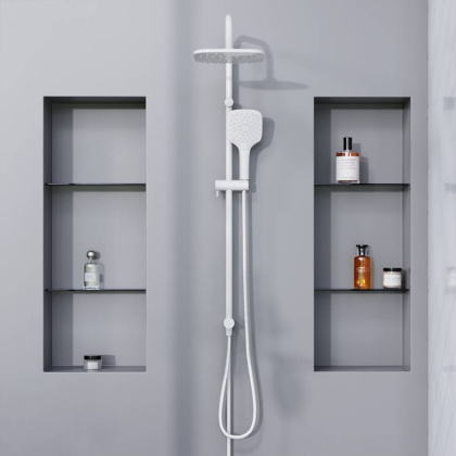 931000200 Eclipse, душ. система: верхний душ 220мм, ручн.душ 3 ф-ии 120 мм, штанга 1010 мм, Белый