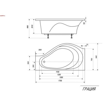 Ванна "Gracia silk" левая 1700х940