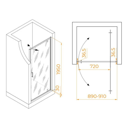 Душевая дверь  90*195 RGW LE-102-B Чёрный/Прозрачное/6 мм